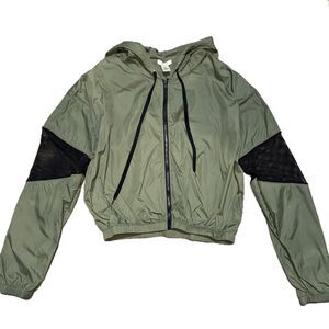 NWT Small Olive Green Hooded Mesh Windbreaker‎ Zip-Up Drawstring Jacket